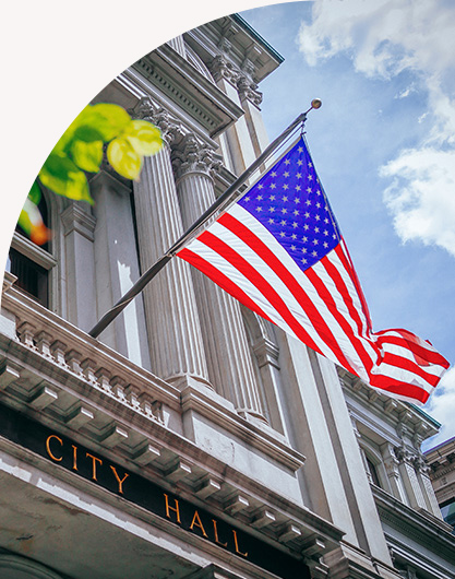 US flag on government building