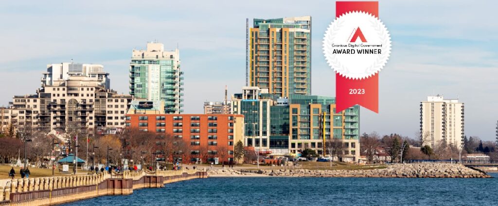 Burlington Ontario bay and skyline and Award badge