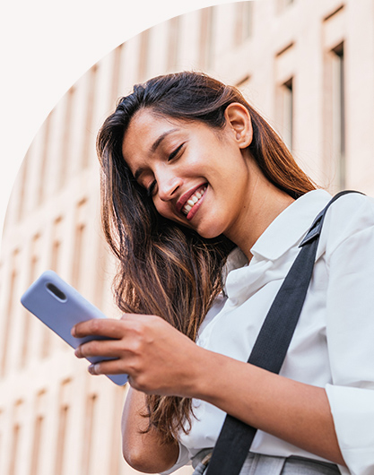 Woman using mobile to access government services