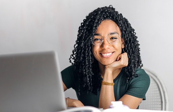 Woman using government website