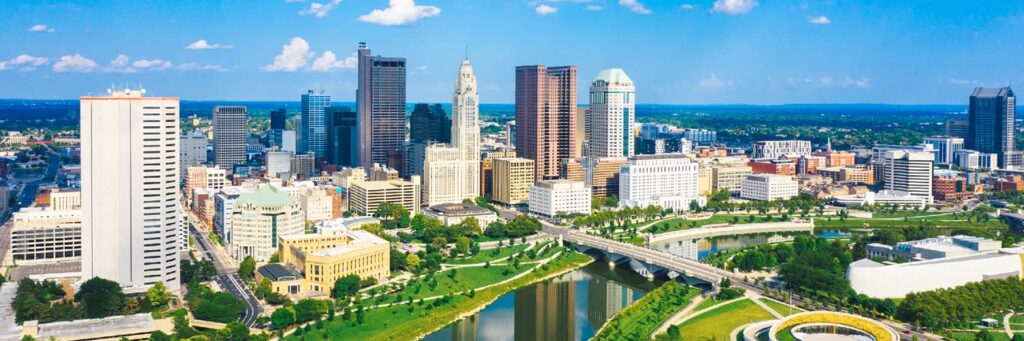 Columbus Ohio skyline on a bright day