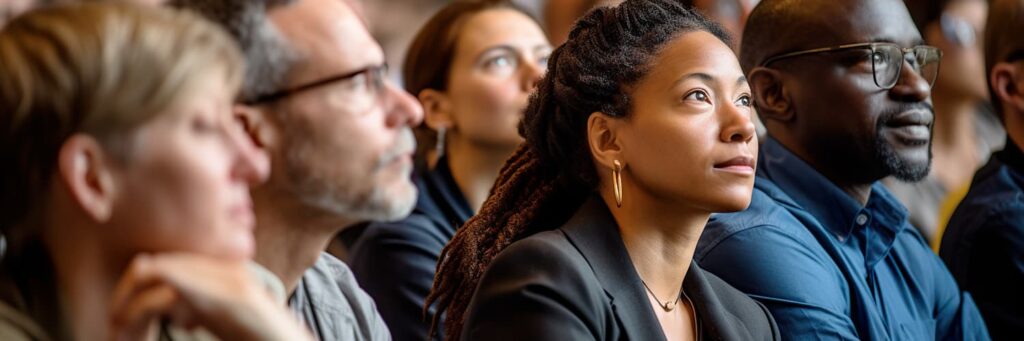 A group of engaged adults in an audience