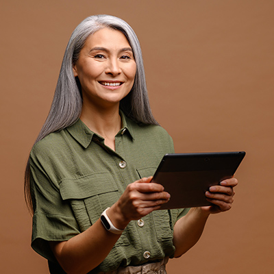 Woman working on tablet