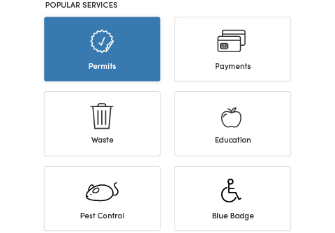 Granicus Service Cloud user-facing dashboard displaying popular services for citizens